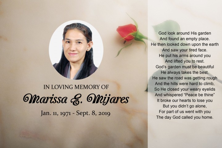 OBITUARY – Ms. Marissa E. Mijares (MMSM)